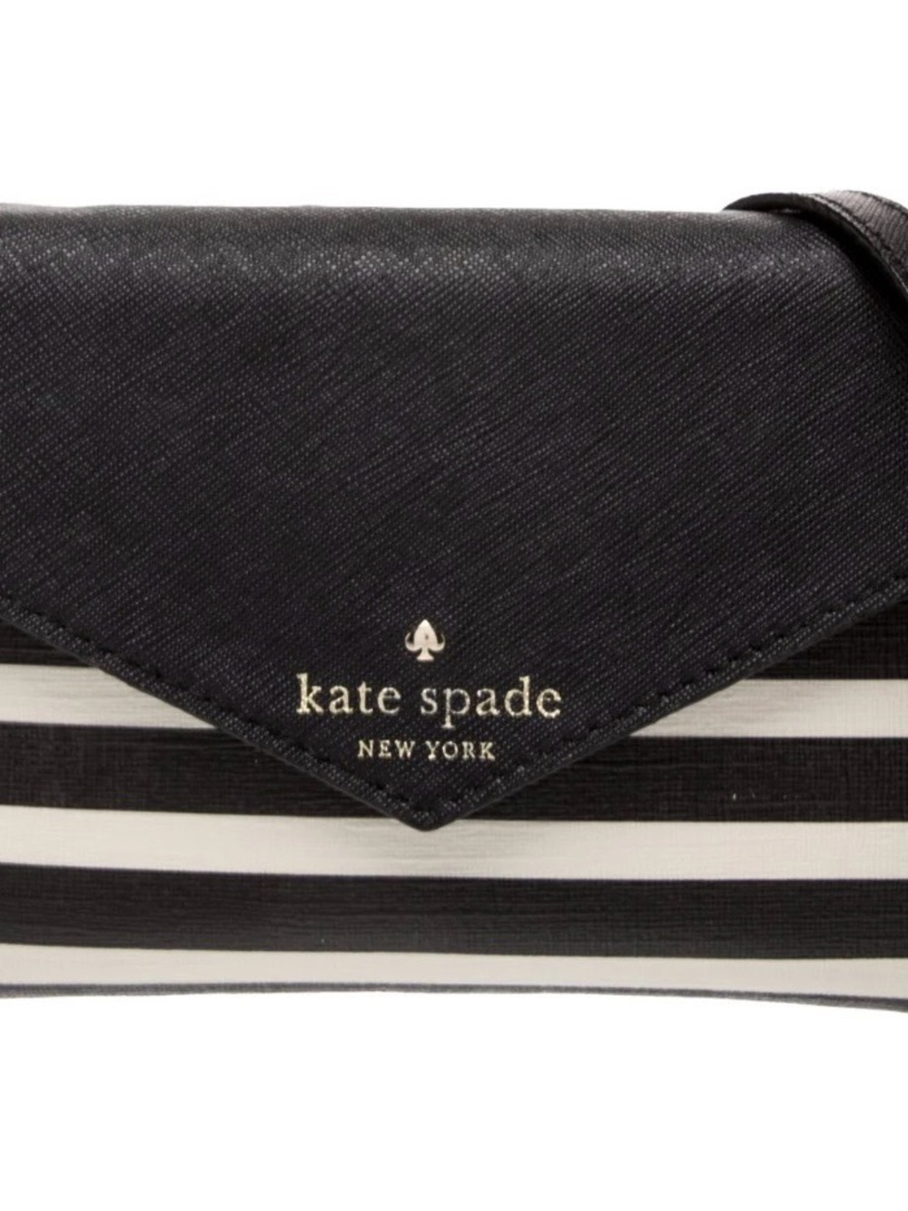 kate spade Black and White Striped Crossbody Wallet with Saffiano Flap